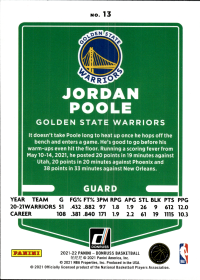 Jordan Poole - Panini Donruss Base Set 2021-22, Nr. 13