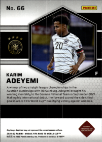 Karim Adeyemi - Panini Mosaic FIFA Road to World Cup Base Set 2021-22, Nr. 66 – Rookie Card