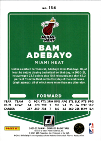 Bam Adebayo - Panini Donruss Base Set 2021-22, Nr. 154