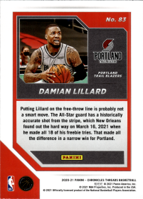 Damian Lillard - Panini Chronicles Threads 2020-21, Nr. 83