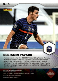 Benjamin Pavard - Panini Mosaic FIFA Road to World Cup Pitch Masters 2021-22, Nr. 6 – Insert