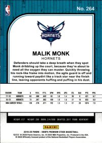 Malik Monk - Panini Hoops Premium Stock Base Set 2019-20, Nr. 264