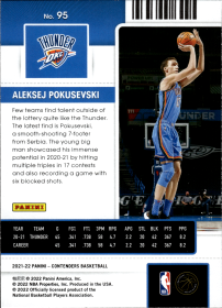 Aleksej Pokusevski - Panini Contenders Season Ticket 2021-22, Nr. 95