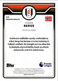 Sander Berge - Topps Flagship Premier League Base Set 2026-27, Nr. 139