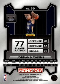 Jordan Hawkins - Panini Prizm Monopoly Base Set 2023-24, Nr. 56 – Rookie Card
