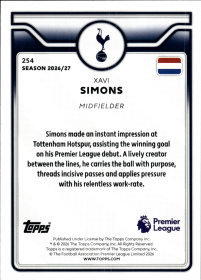 Xavi Simons - Topps Flagship Premier League Base Set 2026-27, Nr. 254