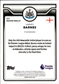 Harvey Barnes - Topps Flagship Premier League Base Set 2026-27, Nr. 213
