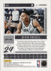 Devin Vassell - Panini Chronicles Luminance 2020-21, Nr. 153