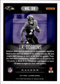 J.K. Dobbins - Panini Illusions Base Set 2021, Nr. 39 – Trophy Collection Emerald