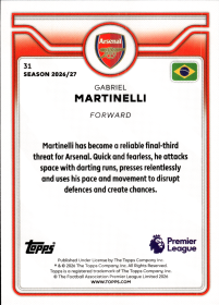 Gabriel Martinelli - Topps Flagship Premier League Base Set 2026-27, Nr. 31