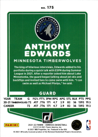 Anthony Edwards - Panini Donruss Base Set 2021-22, Nr. 175