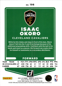 Isaac Okoro - Panini Donruss Base Set 2021-22, Nr. 196