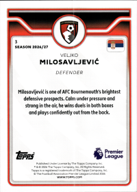 Veljko Milosavljević - Topps Flagship Premier League Future Stars 2026-27, Nr. 3