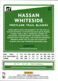 Hassan Whiteside - Panini Donruss Base Set 2020-21, Nr. 66