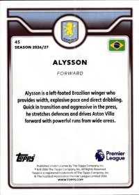 Alysson - Topps Flagship Premier League Base Set 2026-27, Nr. 45 – Rookie Card