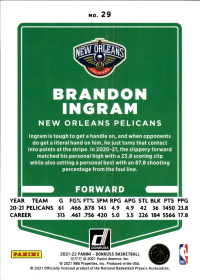 Brandon Ingram - Panini Donruss Base Set 2021-22, Nr. 29