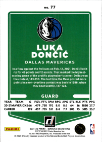 Luka Doncic - Panini Donruss Base Set 2021-22, Nr. 77