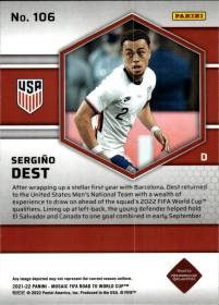 Sergiño Dest - Panini Mosaic FIFA Road to World Cup Base Set 2021-22, Nr. 106