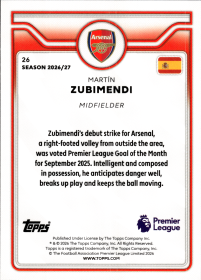 Martín Zubimendi - Topps Flagship Premier League Base Set 2026-27, Nr. 26