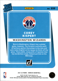Corey Kispert - Panini Donruss Rated Rookie 2021-22, Nr. 233