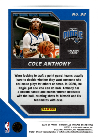 Cole Anthony - Panini Chronicles Threads 2020-21, Nr. 98