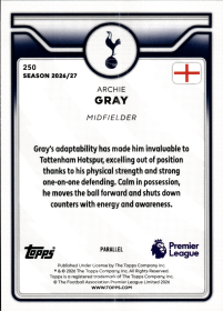 Archie Gray - Topps Flagship Premier League Base Set 2026-27, Nr. 250 – Purple Voltage Parallel