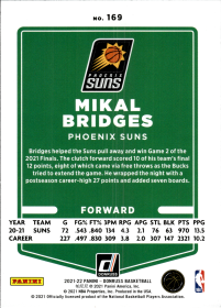 Mikal Bridges - Panini Donruss Base Set 2021-22, Nr. 169