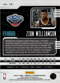 Zion Williamson - Panini Chronicles Playbook 2020-21, Nr. 181