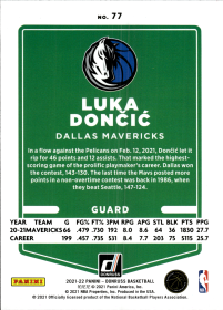 Luka Doncic - Panini Donruss Base Set 2021-22, Nr. 77