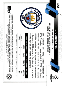 Jack Grealish - Topps Chrome UEFA Club Competitions Base Set 2022-23, Nr. 142 – Black & White Ray Wave Refractor