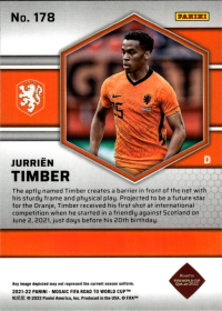 Jurriën Timber - Panini Mosaic FIFA Road to World Cup Base Set 2021-22, Nr. 178 – Rookie Card