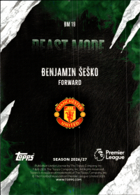 Benjamin Šeško - Topps Flagship Premier League Beast Mode 2026-27, Nr. BM 19 – Insert