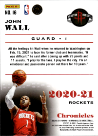 John Wall - Panini Chronicles Base Set 2020-21, Nr. 16
