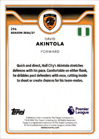 David Akintola - Topps Flagship Premier League Base Set 2026-27, Nr. 296 – Rookie Card