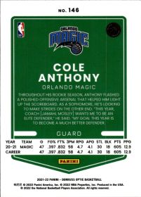 Cole Anthony - Panini Donruss Optic Base Set 2021-22, Nr. 146