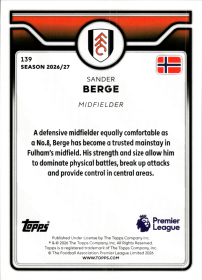 Sander Berge - Topps Flagship Premier League Base Set 2026-27, Nr. 139