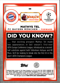 Mathys Tel - Topps Merlin Chrome UEFA Club Competitions Base Set 2022-23, Nr. 58 – Nummeriert, Aqua Speckle Refractor