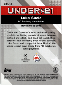 Luka Sucic - Topps Merlin Chrome UEFA Club Competitions Under 21 2022-23, Nr. U21-10 – Insert