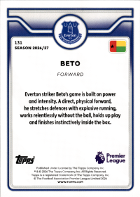 Beto - Topps Flagship Premier League Base Set 2026-27, Nr. 131