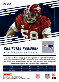 Christian Barmore - Panini Prestige Base Set 2021, Nr. 251 – Rookie Card