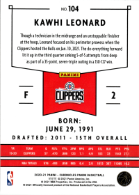 Kawhi Leonard - Panini Chronicles Panini 2020-21, Nr. 104