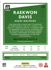 Raekwon Davis - Panini Donruss Optic Base Set 2020, Nr. 134 – Rookie Card