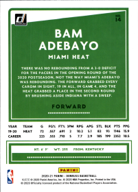 Bam Adebayo - Panini Donruss Base Set 2020-21, Nr. 14