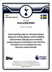 Dejan Kulusevski - Topps Flagship Premier League Base Set 2026-27, Nr. 252