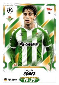 Valentín Gómez - Topps Match Attax UEFA Club Competitions Base Set 2026-27, Nr. 191