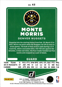 Monte Morris - Panini Donruss Base Set 2021-22, Nr. 63