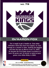De'Aaron Fox - Panini Recon Base Set 2021-22, Nr. 79