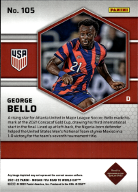 George Bello - Panini Mosaic FIFA Road to World Cup Base Set 2021-22, Nr. 105 – Rookie Card