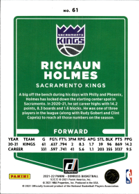Richaun Holmes - Panini Donruss Base Set 2021-22, Nr. 61