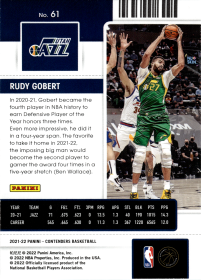Rudy Gobert - Panini Contenders Season Ticket 2021-22, Nr. 61